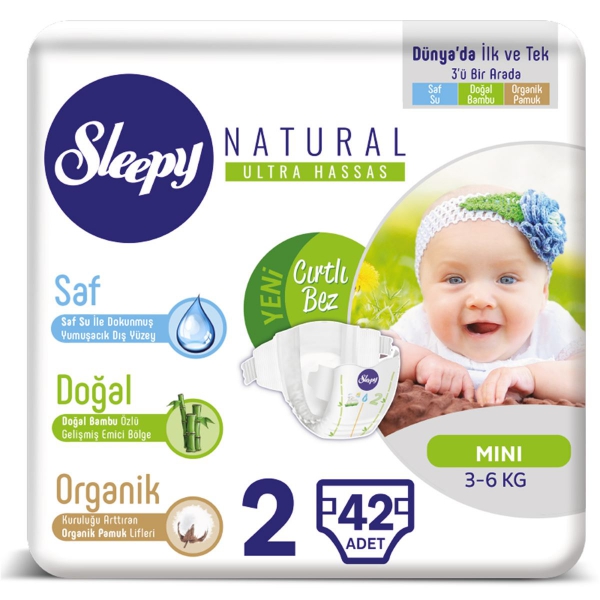 Sleepy Natural Bebek Bezi 2 Numara Mini 42 Adet (3-6 Kg)