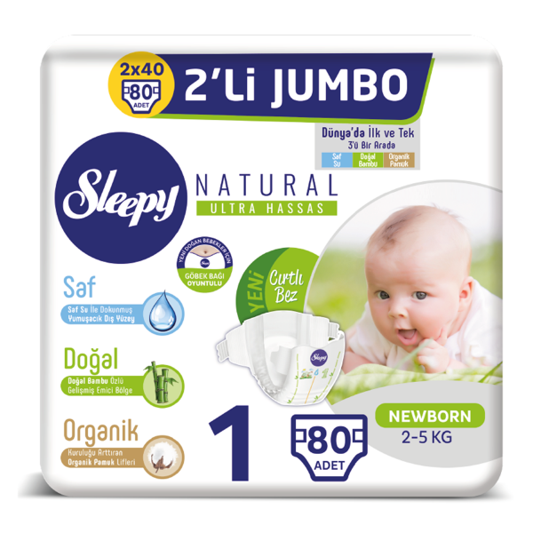 Sleepy Natural Bebek Bezi 1 Numara Yenidoğan 80 Adet (2-5 Kg)