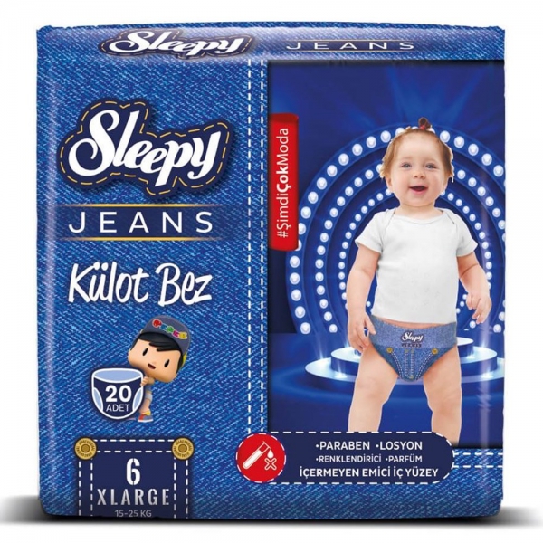 Sleepy Jeans Külot Bebek Bezi 6 Beden Xlarge 15-25 kg 20li