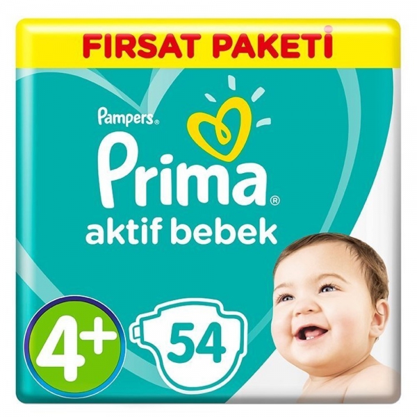 Prima Aktif Bebek Bezi 4+ Beden Maxi Plus 54lü Fırsat Paketi