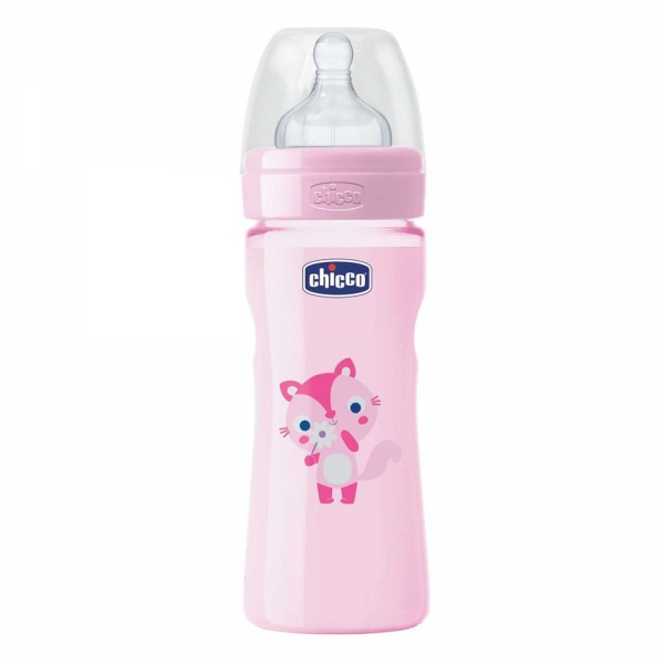 Chicco Well Being Silikon Emzikli PP Biberon 250 ml Akış Ayarlı kız