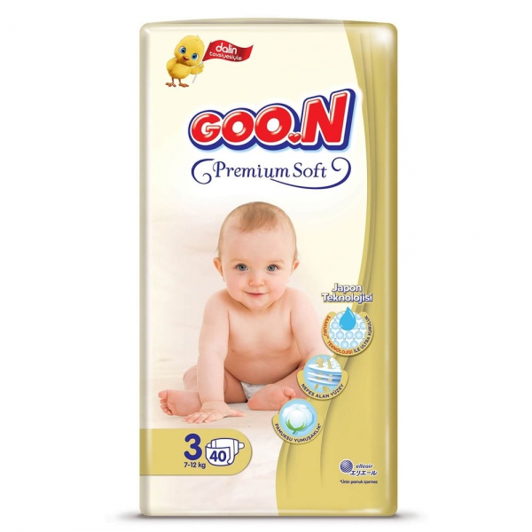 Goon Premium Bebek Bezi 3 Beden 7-12 Kg 40lı Jumbo Paket