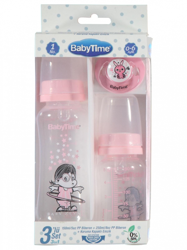 Baby Time 3'lü PP Plastik Biberon Set 0-6 Ay