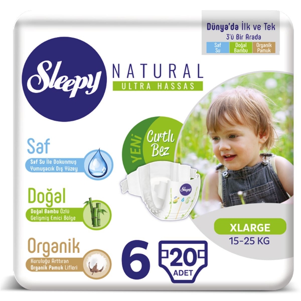 Sleepy Natural Bebek Bezi 6 Numara Xlarge 20 Adet (15-25 Kg)