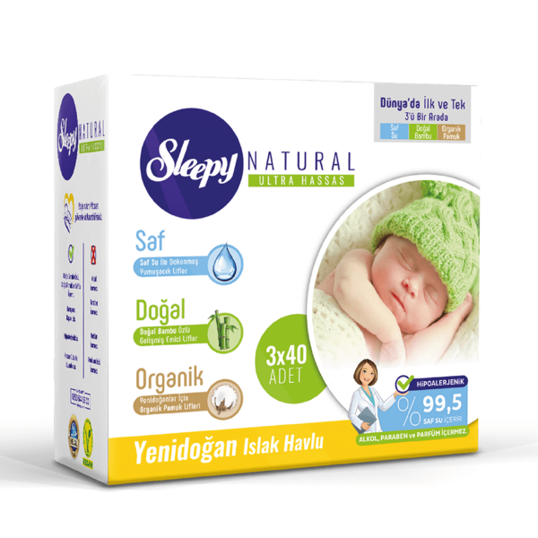 Sleepy Natural Yenidoğan Islak Pamuklu Havlu 3x40