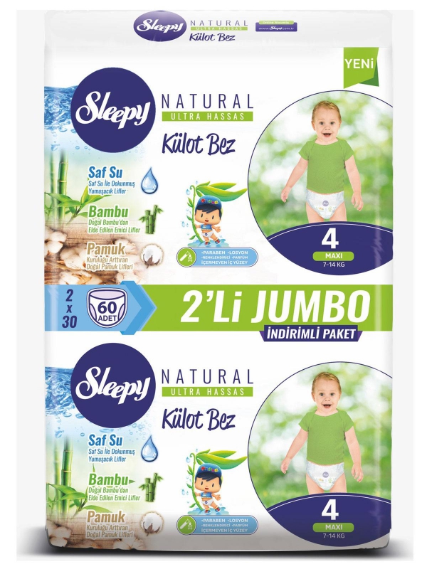 Sleepy Natural Külot Bebek Bezi 4 Beden Maxi 7-14 kg 60lı Jumbo Paket