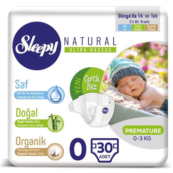 Sleepy Natural Bebek Bezi 0 Numara Prematüre 30 Adet (0-3 Kg)