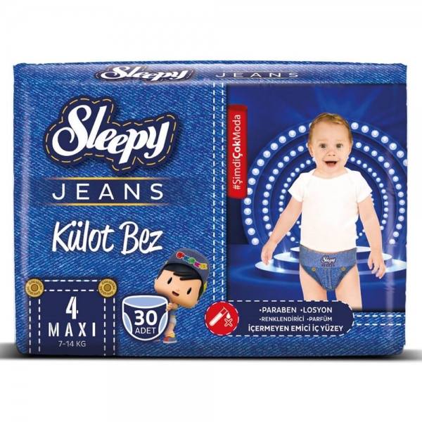 Sleepy Jeans Külot Bebek Bezi 4 Beden Maxi 7-14 kg 30lu