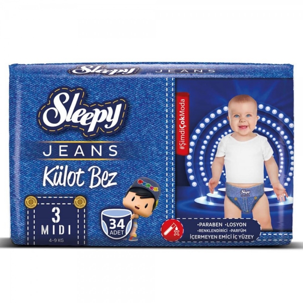 Sleepy Jeans Külot Bebek Bezi 3 Beden Midi 4-9 kg 34lü