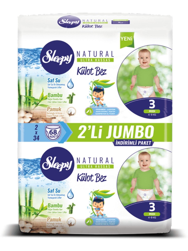 Sleepy Natural Külot Bebek Bezi 3 Beden Maxi 4-9 kg 68li Jumbo Paket