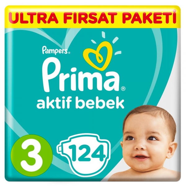 Prima Aktif Bebek Bezi 3 Beden Midi 6-10 Kg 124lü Ultra Fırsat Paketi