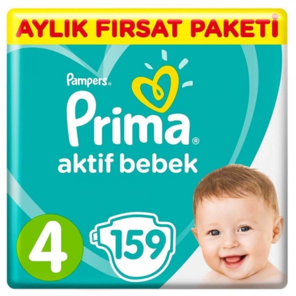 Prima Aktif Bebek Bezi 4 Beden Maxi 159lu Aylık Fırsat Paketi