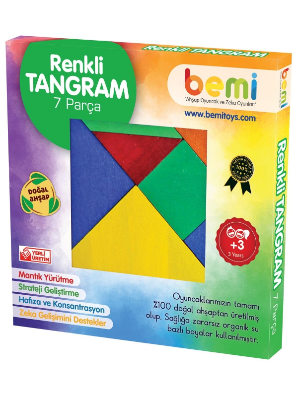 Bemi Toys Ahşap Renkli Tangram 7 Parça